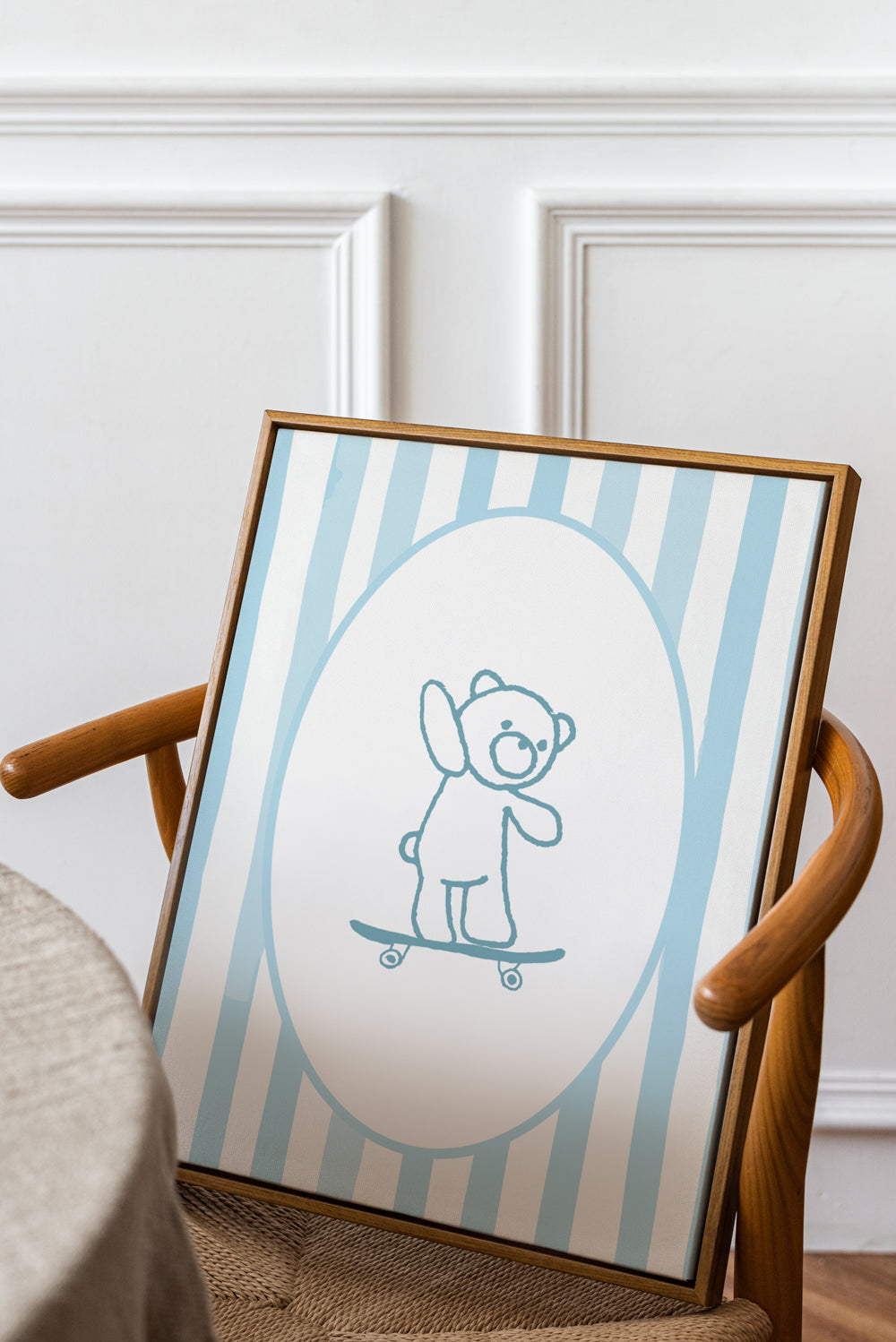 Blue stripe bear on skateboard