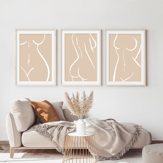 Beige set of 3 line art body